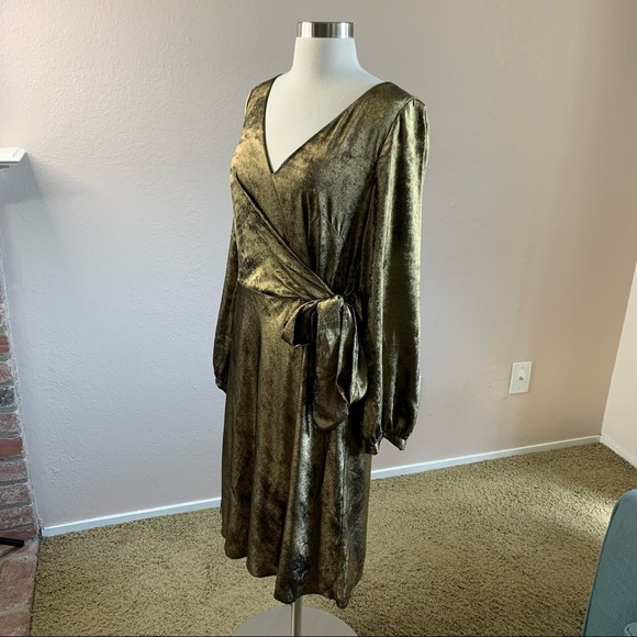 Lauren Ralph Lauren Sateen Faux Wrap Dress Gold - Picture 6 of 11